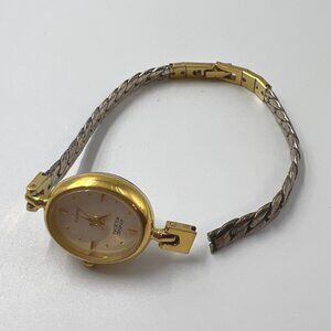 Anne Klein Womens Quartz Watch Gold Oval Face Stainless Steel Bezel Broken Band